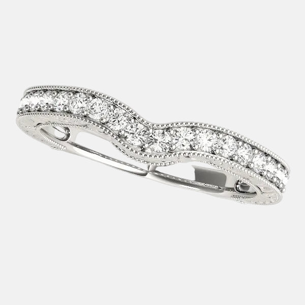14k White Gold Bead Border Curved Diamond Wedding Band (1/4 cttw)