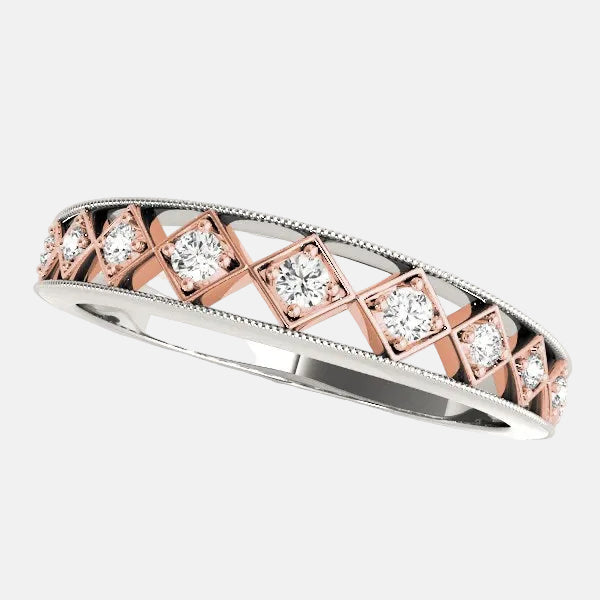 14k White Gold And Rose Gold Unique Diamond Wedding Band (1/10 cttw)