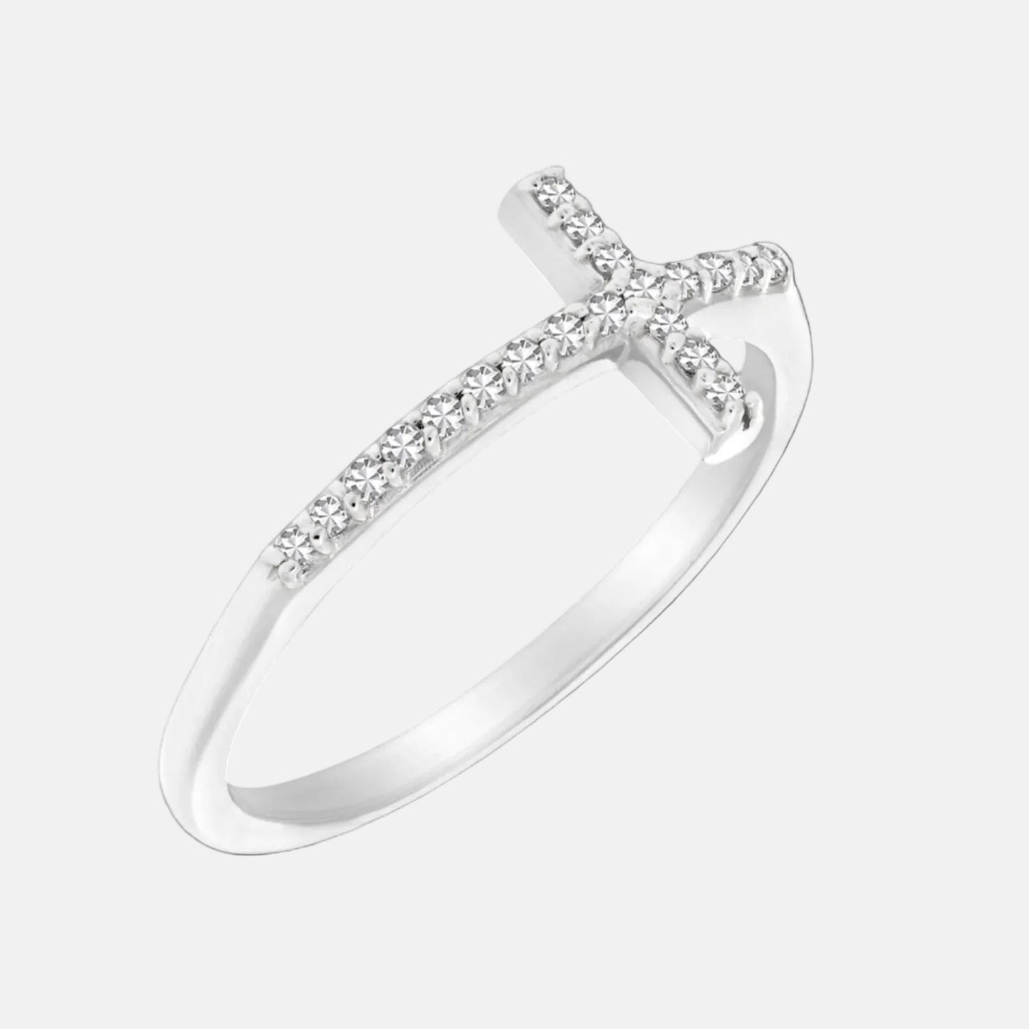 14k White Gold Cross Motif Ring with Diamond Accents (.11cttw)