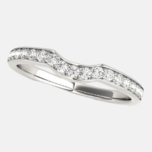 14k White Gold Curved Style Diamond Wedding Ring (1/4 cttw)