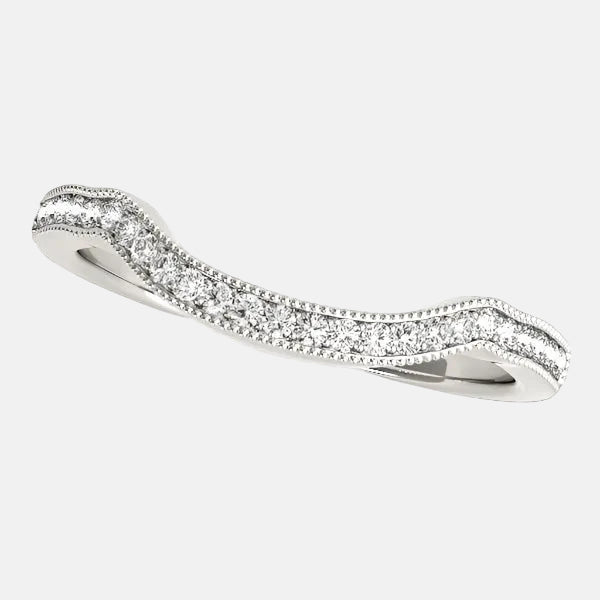 14k White Gold Curvy Style Pave Set Diamond Wedding Band (1/6 cttw)