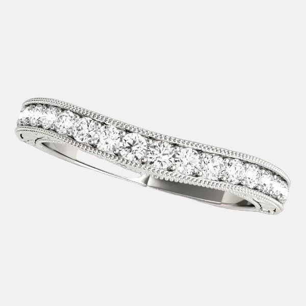 14k White Gold Bead Border Curved Diamond Wedding Ring (1/4 cttw)