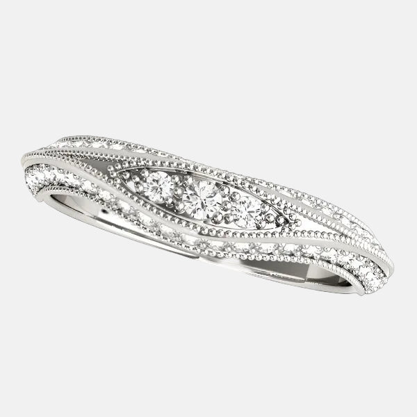 14k White Gold Curved Antique Style Diamond Wedding Ring (1/3 cttw)