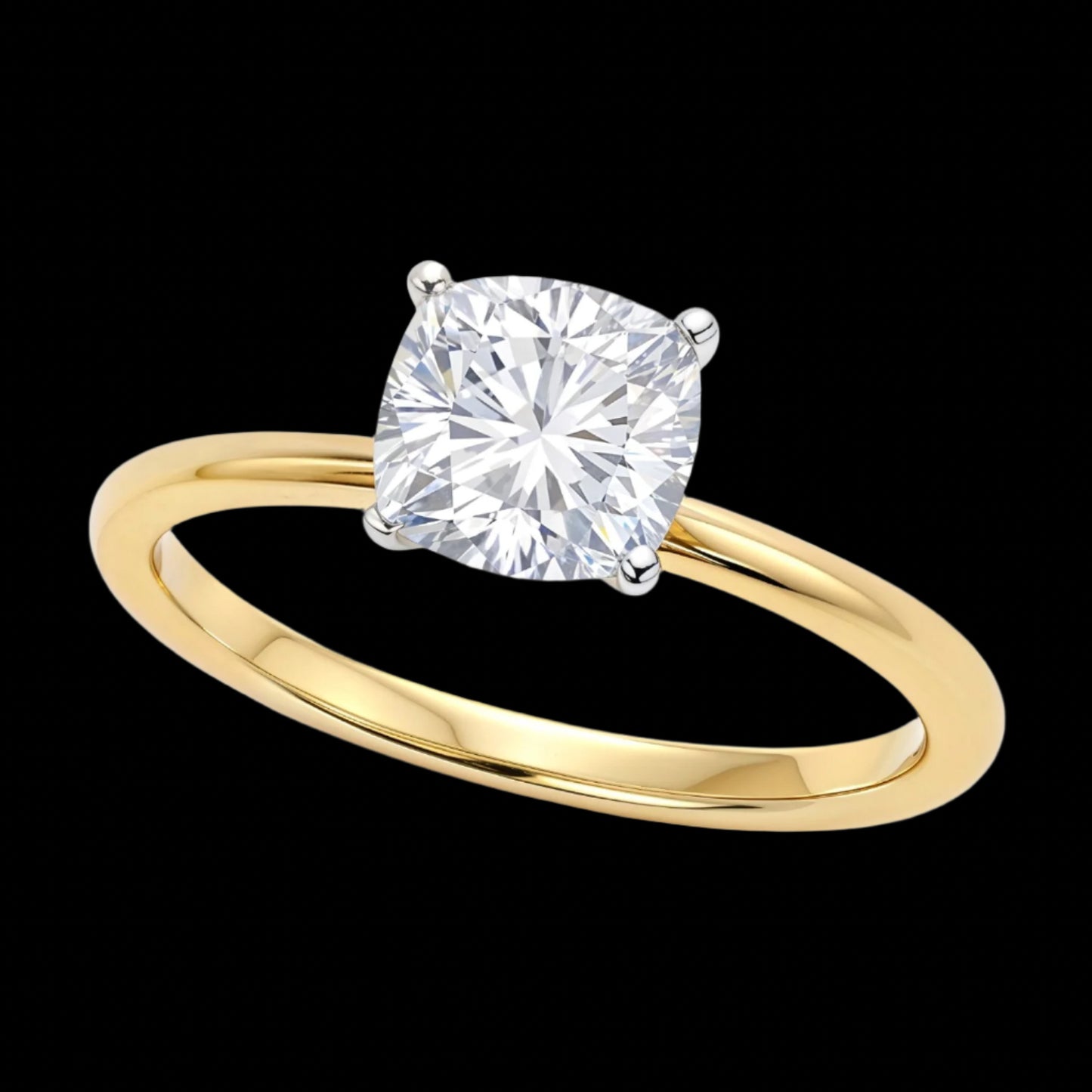 1 Carat Cushion Lab Grown IGI G/VS1 Diamond Solitaire Ring in 10K Yellow Gold