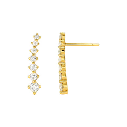 14k Yellow Gold Climber Post Earrings with Cubic Zirconias