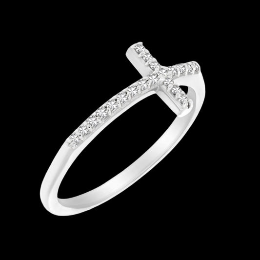 14k White Gold Cross Motif Ring with Diamond Accents (.11cttw)