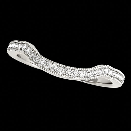 14k White Gold Curvy Style Pave Set Diamond Wedding Band (1/6 cttw)