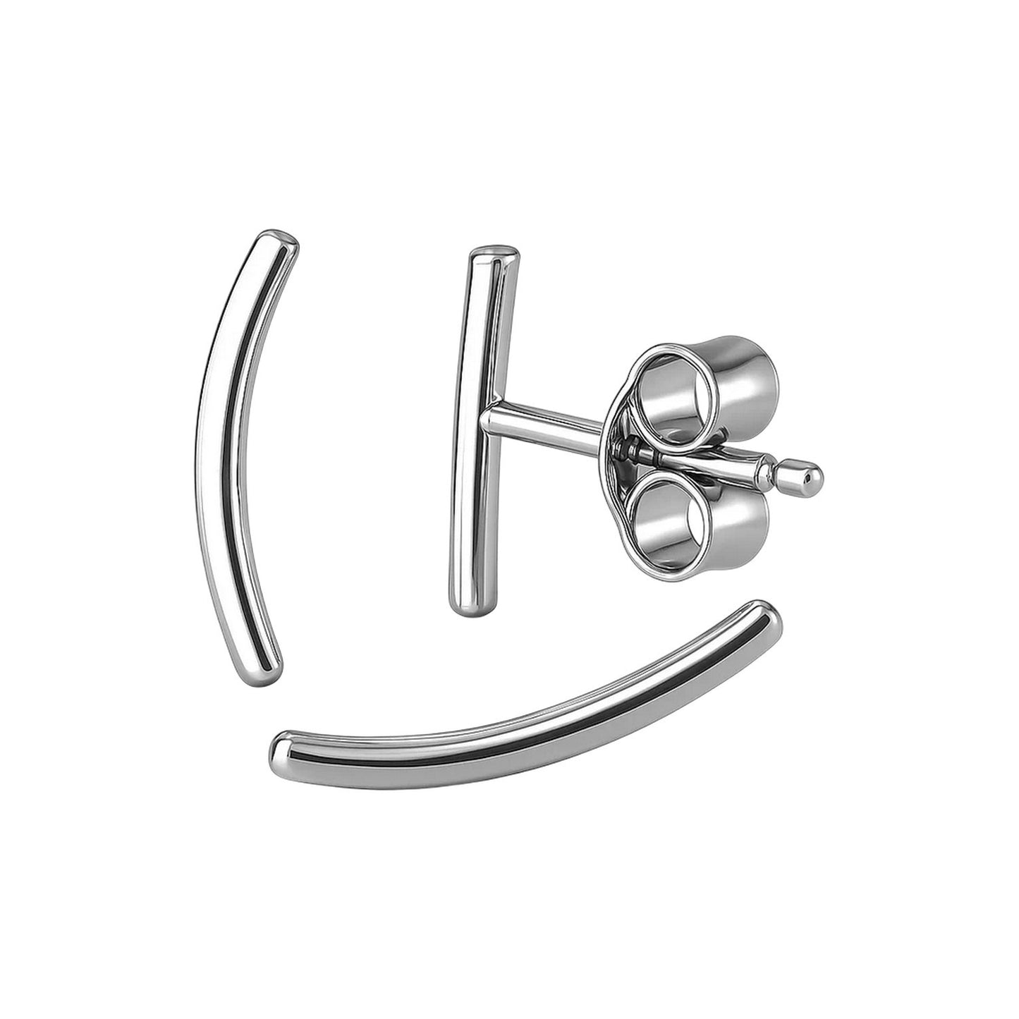 14k White Gold Curve Climber Post Earrings