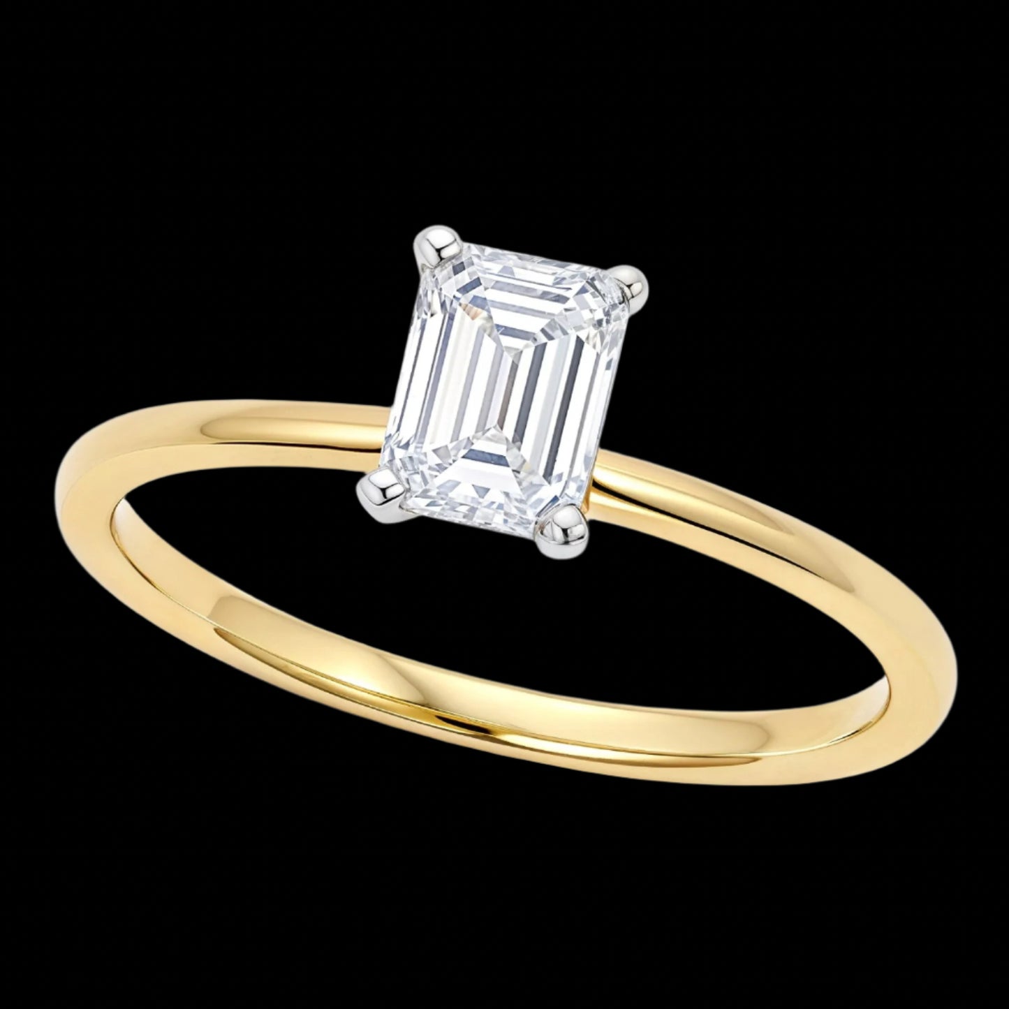 1 Carat Emerald Lab Grown IGI G/VS1 Diamond Solitaire Ring in 10K Yellow Gold