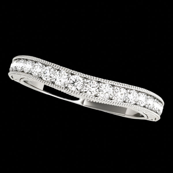 14k White Gold Bead Border Curved Diamond Wedding Ring (1/4 cttw)