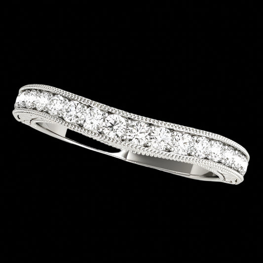 14k White Gold Bead Border Curved Diamond Wedding Ring (1/4 cttw)