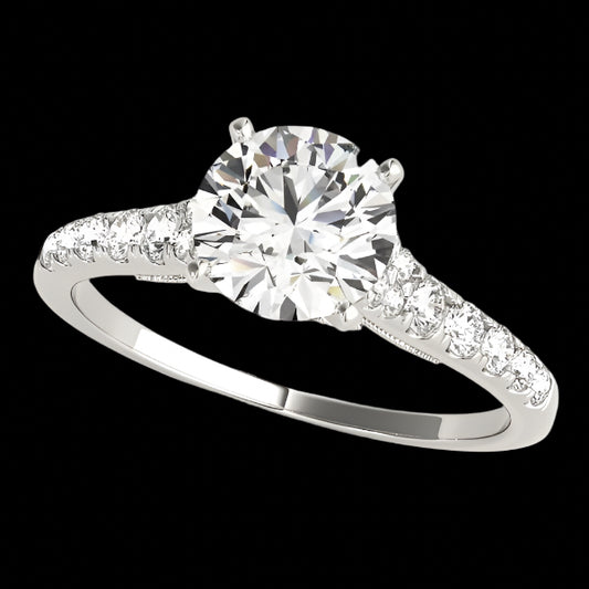 14k White Gold Diamond Engagement Ring With Single Row Band (1 3/4 cttw)