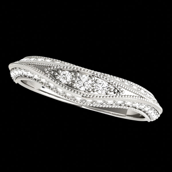 14k White Gold Curved Antique Style Diamond Wedding Ring (1/3 cttw)