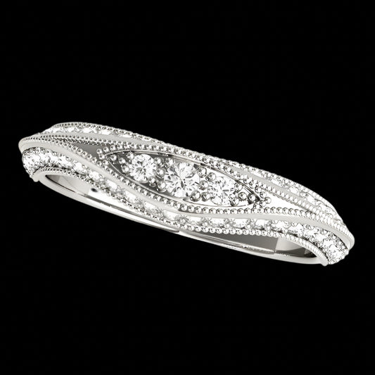 14k White Gold Curved Antique Style Diamond Wedding Ring (1/3 cttw)
