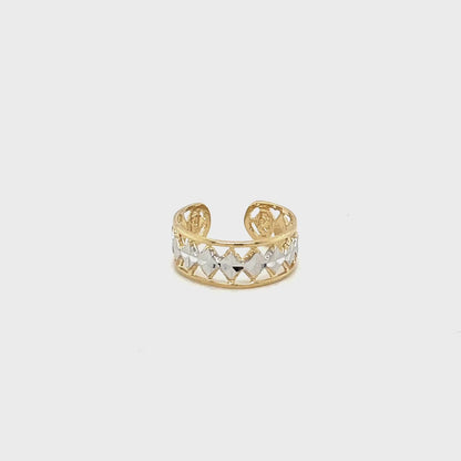 14k Two-Tone Gold Cuff Type Cut-Out Toe Ring with Diamond Design