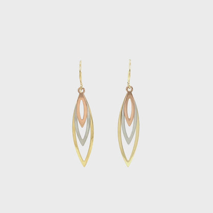 Tri-Tone Graduated Open Marquise Earrings in 10k Yellow,  White,  and Rose Gold