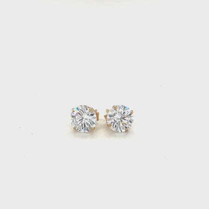 14k Yellow Gold Stud Earrings with White Hue Faceted Cubic Zirconia(5mm)